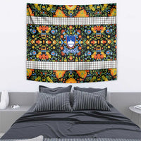 Slovenia Folk Art Tapestry Bright Floral Pattern with National Crest Emblem