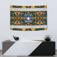 Slovenia Folk Art Tapestry Bright Floral Pattern with National Crest Emblem