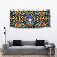 Slovenia Folk Art Tapestry Bright Floral Pattern with National Crest Emblem