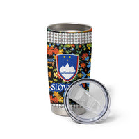 Slovenia Folk Art Tumbler Cup Bright Floral Pattern with National Crest Emblem