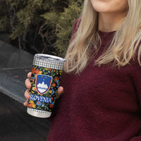 Slovenia Folk Art Tumbler Cup Bright Floral Pattern with National Crest Emblem