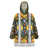 Slovenia Folk Art Wearable Blanket Hoodie Bright Floral Pattern with National Crest Emblem