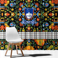 Slovenia Folk Art Window Curtain Bright Floral Pattern with National Crest Emblem