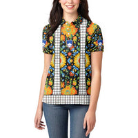 Slovenia Folk Art Women Polo Shirt Bright Floral Pattern with National Crest Emblem