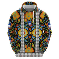 Slovenia Folk Art Zip Hoodie Bright Floral Pattern with National Crest Emblem