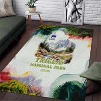 Triglav National Park Area Rug Mountain Landscape with Slovenia Crest and Folk Art Details