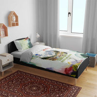 Triglav National Park Bedding Set Mountain Landscape with Slovenia Crest and Folk Art Details