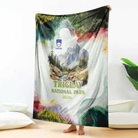 Triglav National Park Blanket Mountain Landscape with Slovenia Crest and Folk Art Details
