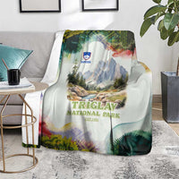 Triglav National Park Blanket Mountain Landscape with Slovenia Crest and Folk Art Details