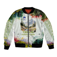 Triglav National Park Bomber Jacket Mountain Landscape with Slovenia Crest and Folk Art Details