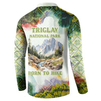 Triglav National Park Button Sweatshirt Mountain Landscape with Slovenia Crest and Folk Art Details