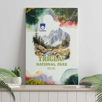 Triglav National Park Canvas Wall Art Mountain Landscape with Slovenia Crest and Folk Art Details