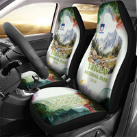 Triglav National Park Car Seat Cover Mountain Landscape with Slovenia Crest and Folk Art Details