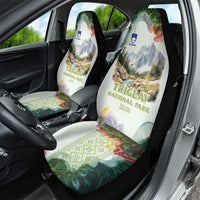Triglav National Park Car Seat Cover Mountain Landscape with Slovenia Crest and Folk Art Details
