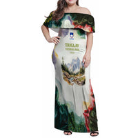 Triglav National Park Family Matching Off Shoulder Maxi Dress and Hawaiian Shirt Mountain Landscape with Slovenia Crest and Folk Art Details