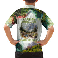 Triglav National Park Family Matching Off Shoulder Short Dress and Hawaiian Shirt Mountain Landscape with Slovenia Crest and Folk Art Details