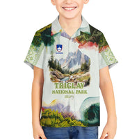 Triglav National Park Family Matching Short Sleeve Bodycon Dress and Hawaiian Shirt Mountain Landscape with Slovenia Crest and Folk Art Details