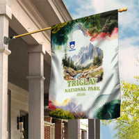 Triglav National Park Garden Flag Mountain Landscape with Slovenia Crest and Folk Art Details