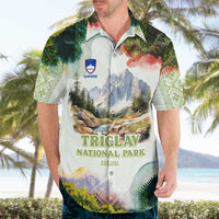 Triglav National Park Hawaiian Shirt Mountain Landscape with Slovenia Crest and Folk Art Details