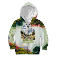 Triglav National Park Kid Hoodie Mountain Landscape with Slovenia Crest and Folk Art Details