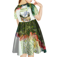 Triglav National Park Kid Short Sleeve Dress Mountain Landscape with Slovenia Crest and Folk Art Details