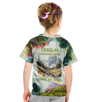 Triglav National Park Kid T Shirt Mountain Landscape with Slovenia Crest and Folk Art Details