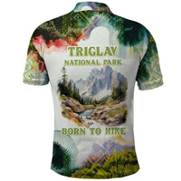 Triglav National Park Polo Shirt Mountain Landscape with Slovenia Crest and Folk Art Details