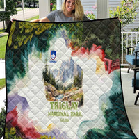 Triglav National Park Quilt Mountain Landscape with Slovenia Crest and Folk Art Details