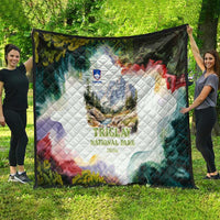 Triglav National Park Quilt Mountain Landscape with Slovenia Crest and Folk Art Details
