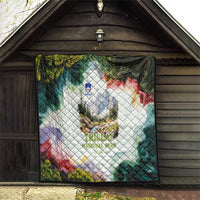 Triglav National Park Quilt Mountain Landscape with Slovenia Crest and Folk Art Details