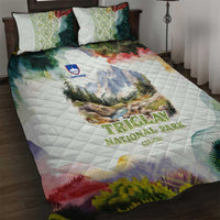 Triglav National Park Quilt Bed Set Mountain Landscape with Slovenia Crest and Folk Art Details
