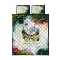 Triglav National Park Quilt Bed Set Mountain Landscape with Slovenia Crest and Folk Art Details