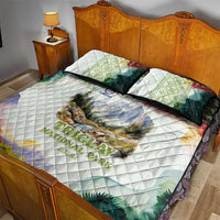 Triglav National Park Quilt Bed Set Mountain Landscape with Slovenia Crest and Folk Art Details