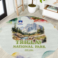 Triglav National Park Round Carpet Mountain Landscape with Slovenia Crest and Folk Art Details