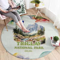 Triglav National Park Round Carpet Mountain Landscape with Slovenia Crest and Folk Art Details