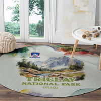 Triglav National Park Round Carpet Mountain Landscape with Slovenia Crest and Folk Art Details
