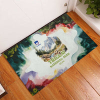 Triglav National Park Rubber Doormat Mountain Landscape with Slovenia Crest and Folk Art Details