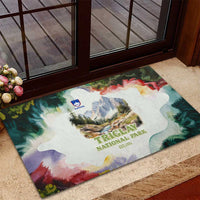 Triglav National Park Rubber Doormat Mountain Landscape with Slovenia Crest and Folk Art Details