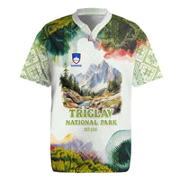 Triglav National Park Rugby Jersey Mountain Landscape with Slovenia Crest and Folk Art Details
