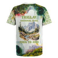 Triglav National Park Rugby Jersey Mountain Landscape with Slovenia Crest and Folk Art Details