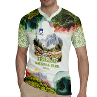 Triglav National Park Rugby Jersey Mountain Landscape with Slovenia Crest and Folk Art Details