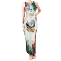 Triglav National Park Tank Maxi Dress Mountain Landscape with Slovenia Crest and Folk Art Details