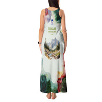 Triglav National Park Tank Maxi Dress Mountain Landscape with Slovenia Crest and Folk Art Details