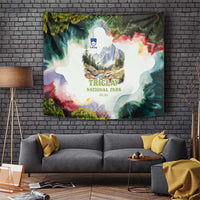 Triglav National Park Tapestry Mountain Landscape with Slovenia Crest and Folk Art Details