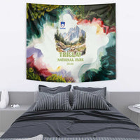 Triglav National Park Tapestry Mountain Landscape with Slovenia Crest and Folk Art Details
