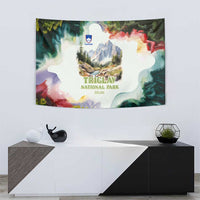 Triglav National Park Tapestry Mountain Landscape with Slovenia Crest and Folk Art Details