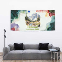 Triglav National Park Tapestry Mountain Landscape with Slovenia Crest and Folk Art Details