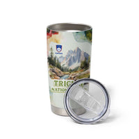 Triglav National Park Tumbler Cup Mountain Landscape with Slovenia Crest and Folk Art Details