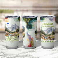 Triglav National Park Tumbler Cup Mountain Landscape with Slovenia Crest and Folk Art Details