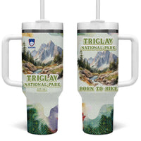 Triglav National Park Tumbler With Handle Mountain Landscape with Slovenia Crest and Folk Art Details